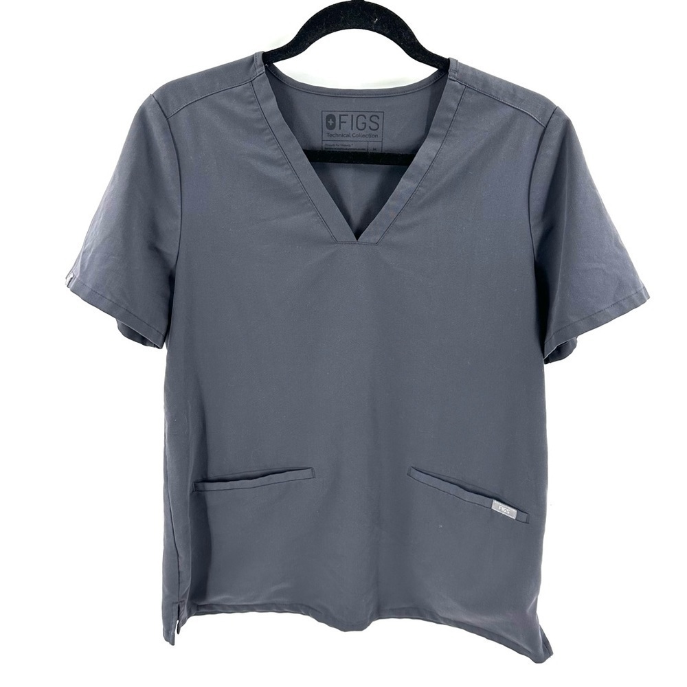 Figs Casma Scrub Top Three Pocket Medical Uniform Short Sleeve Gray Size Medium